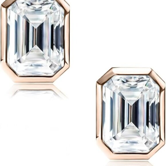 Jewelry - Emerald Cut Cubic Zirconia Stud Earrings Sterling Silver 4ct D FL